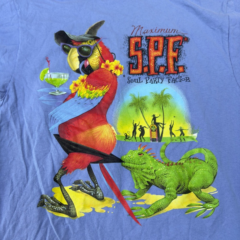 Vintage Parrot Shirt Large Lizard Blue Soul Party‎ Factor.Caribbean Soul